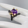 Künstlerischer Ring natürlicher Amethyst Topas Größe 14