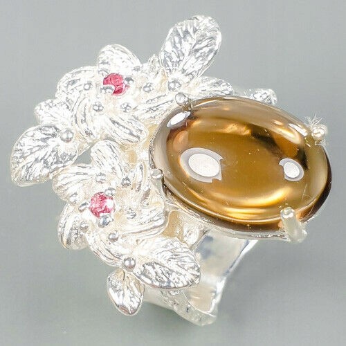 Künstlerischer Ring Rauchquarz Granat Größe 15