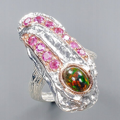 Künstlerischer schwarzer Opal Ring Größe 16 Granate