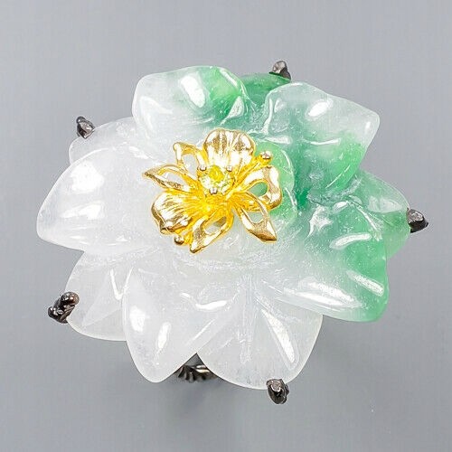 Art Ring mit Chalcedon Peridot Blume Größe 15