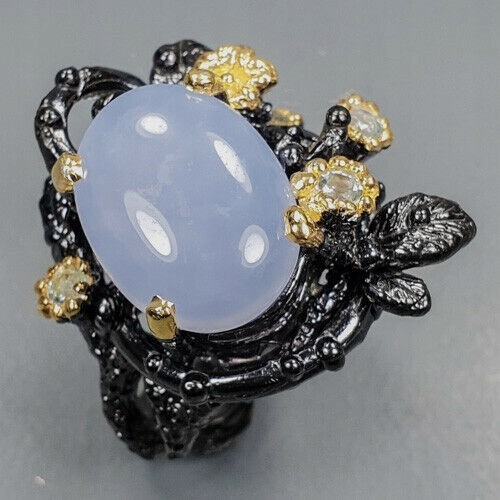 Künstlerischer Ring mit Chalcedon Topas 925 Größe 12,5