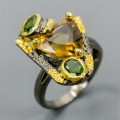 Künstlerischer Zitronenquarz Ring Größe 17 Diopsid
