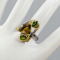 Künstlerischer Zitronenquarz Ring Größe 17 Diopsid