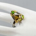 Künstlerischer Zitronenquarz Ring Größe 17 Diopsid