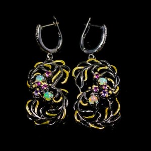Kunstvolle Opal Ohrringe Amethyste Granate 1 925