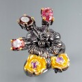 Künstlerischer Ring Amethyst Granat Größe 15,5 Blume