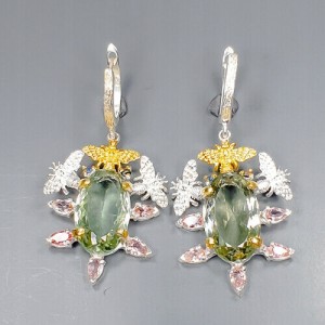 Künstlerische Ohrringe 25ct grüner Amethyst Turmalin 1