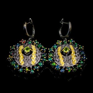 Künstlerische Opal Peridot Ohrringe Vintage 1 925