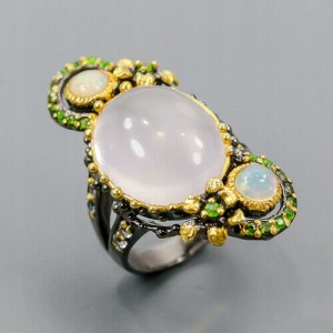 Künstlerischer Ring Rosenquarz Opale Größe 18