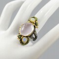 Künstlerischer Ring Rosenquarz Opale Größe 18