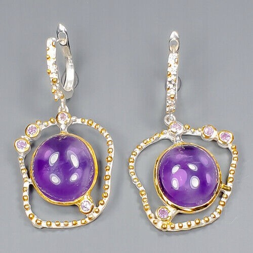 Künstlerische Ohrringe natürliche Amethyste 1 Vintage
