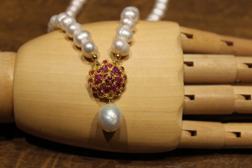 Halskette Rubine Perlen Silber 925 natur 12