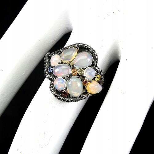 925 Silberring Feueropale Größe 17 Saphire