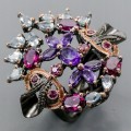 Künstlerischer Ring Amethyst Granat Größe 17 Topas