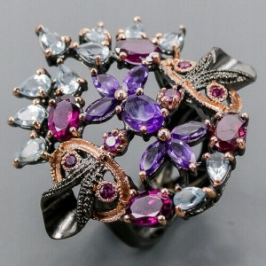 Künstlerischer Ring Amethyst Granat Größe 17 Topas