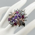 Künstlerischer Ring Amethyst Granat Größe 17 Topas