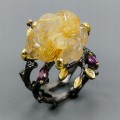 Künstlerischer Rutilquarz Ring Granat Größe 17