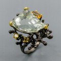 Künstlerischer grüner Amethyst Ring Größe 17 Citrin