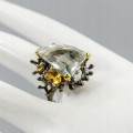 Künstlerischer grüner Amethyst Ring Größe 17 Citrin