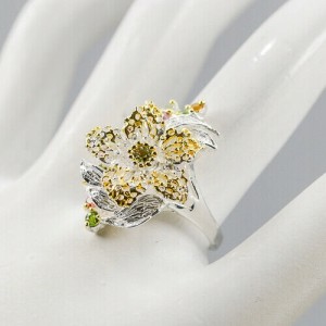 Künstlerischer Iolith Ring Größe 18 Turmalin Blume