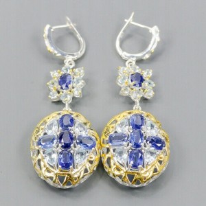 Künstlerische Ohrringe natürlicher Topas Kyanit  925 4