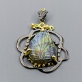 Kunstvoller 23ct Labradorit Anhänger Diopside 925