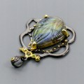 Kunstvoller 23ct Labradorit Anhänger Diopside 925