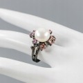 Künstlerischer Ring Perle Amethyste Granat Größe 13,5
