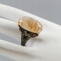 Künstlerischer Rutilquarz Ring Größe 16 Olivin