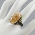 Künstlerischer Rutilquarz Ring Größe 16 Olivin