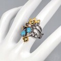 Künstlerischer Olivin Türkis Ring Größe 14 Turmalin