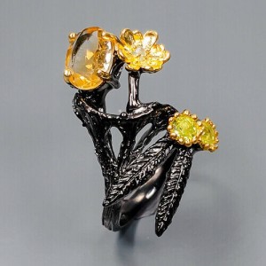 Künstlerischer Ring Citrin Topas Größe 16 Peridot