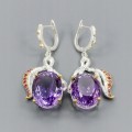 Rhodolith Amethyst Ohrringe 44ct Zertifikat