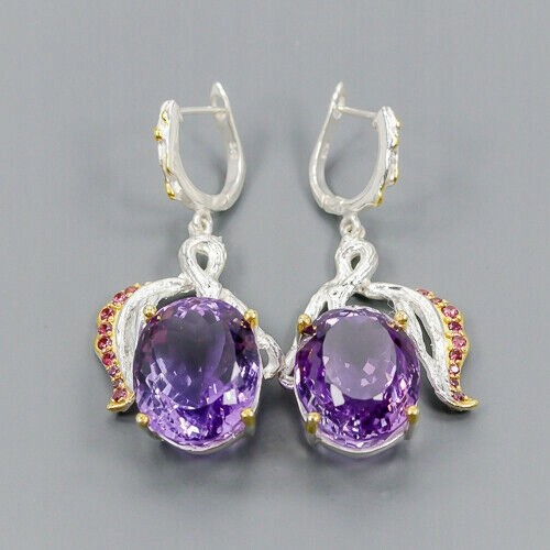 Rhodolith Amethyst Ohrringe 44ct Zertifikat