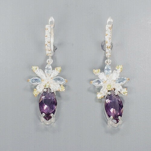 Künstlerische Ohrringe Amethysten Topas Olivin 4 925