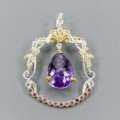 Kunstvoller Anhänger 21ct Amethyst Turmalin 925