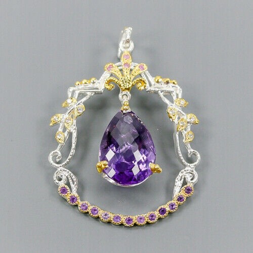 Kunstvoller Anhänger 21ct Amethyst Turmalin 925