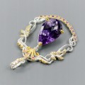 Kunstvoller Anhänger 21ct Amethyst Turmalin 925