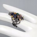 Künstlerischer Ring schwarze Opale Peridot 925 Größe 14