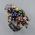 Künstlerischer Ring schwarze Opale Peridot 925 Größe 14