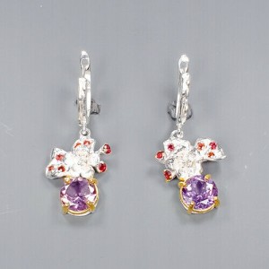 Kunstvolle Granat Ohrringe Rhodolith Amethyst 4 925