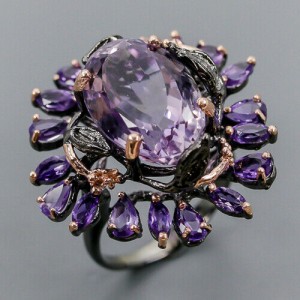 Künstlerischer Ring natürlicher Amethyst 12 Karat Größe 18