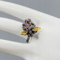 Künstlerischer Ring Amethyste Granaten Größe 18 Blume