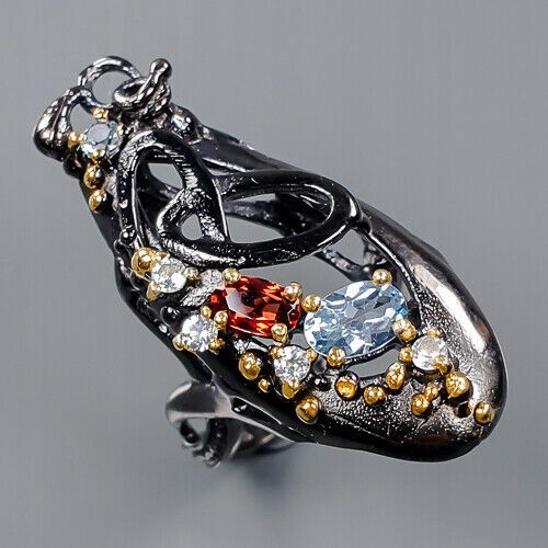 Kunst Ring blauer Topas Granat Größe 13 925
