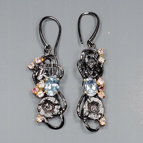 Kunstvolle Turmalin Ohrringe blauer Topas 925 4