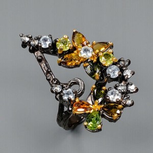 Künstlerischer Turmalin Topas Ring Größe 16,5 Peridot