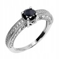 Ring schwarzer Diamant 0,57 ct Silber Größe 16,5