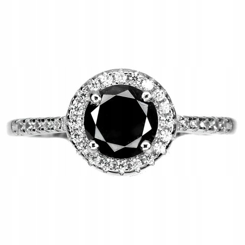 Ring schwarzer Diamant 0,79 ct Silber Größe 11,5