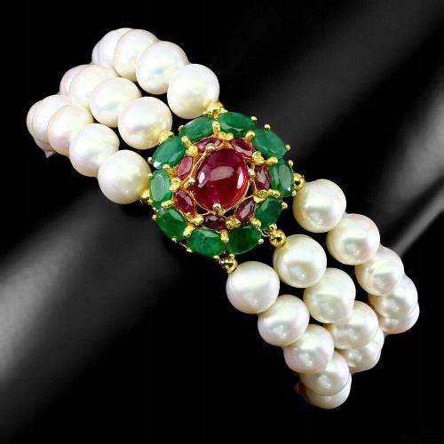 Armband natürliche Smaragde Perlen Rubine 925