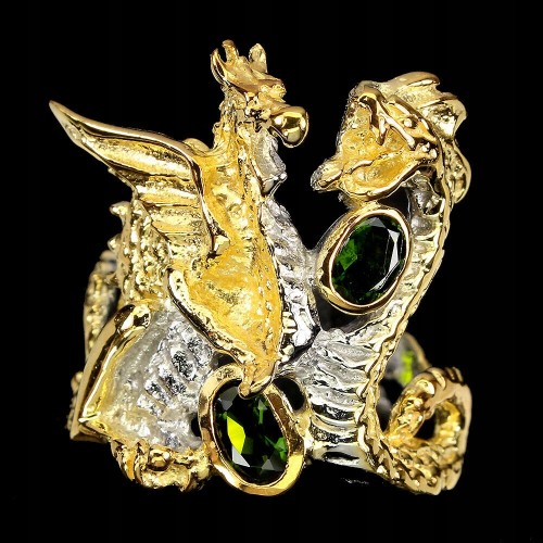 Ring Silber natürliche Diopside Drache Größe 16